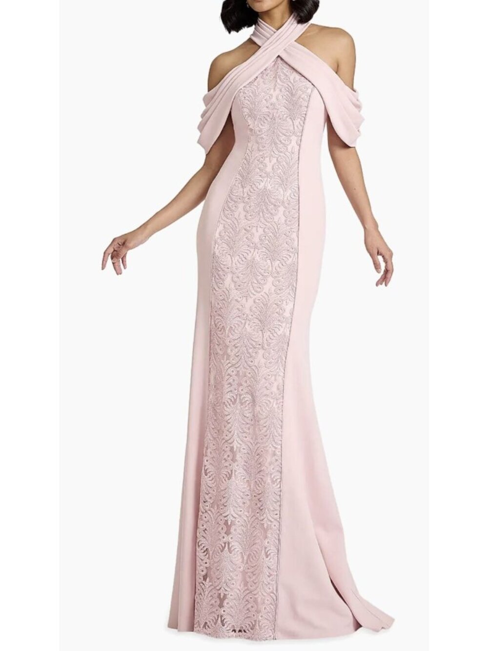Tadashi Shoji Cold-Shoulder Corded Lace Formal Gown Maxi Dress New